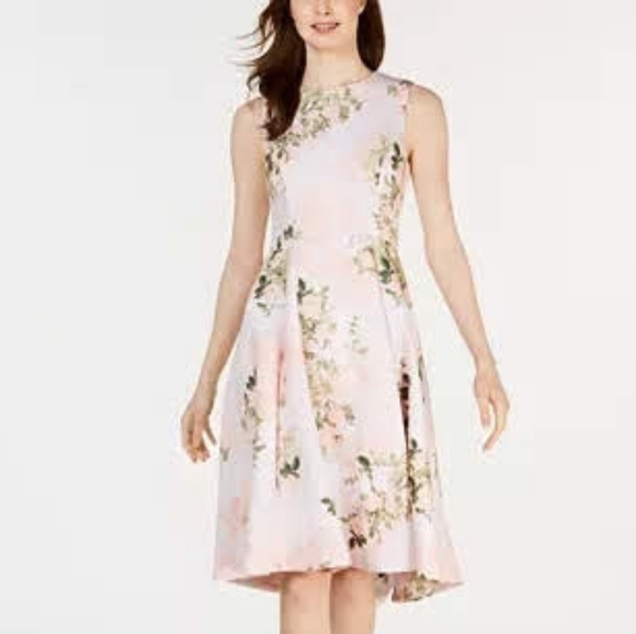 calvin klein floral print fit and flare dress